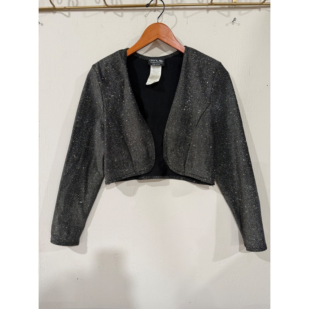 Onyx Nite Wendye Chaitin Black Silver Glitter Cropped Bolero Shrug Jacket 10P